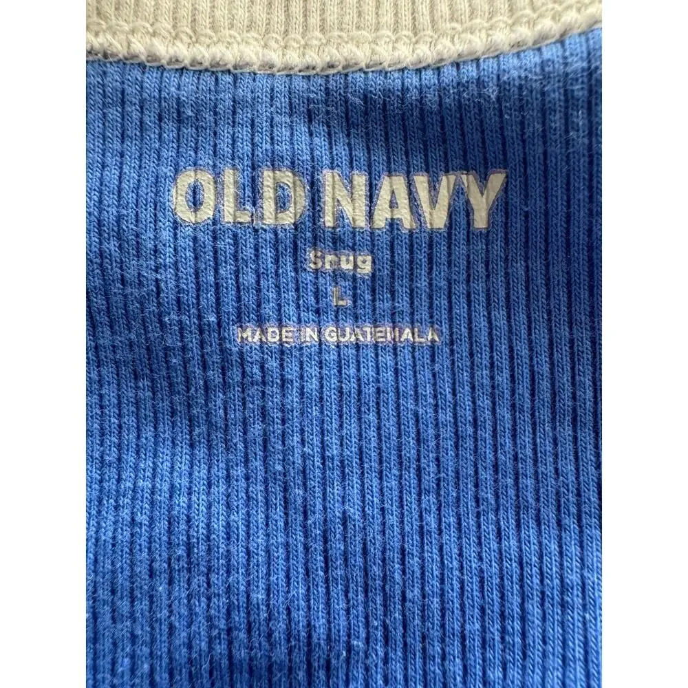 Old Navy Kindness Graphic Ringer Tee Blue Ribbed Snug Fit Size Large - Picture 3 of 9
